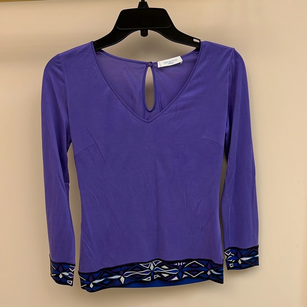 Emilio Pucci purple silk v neck top size 4